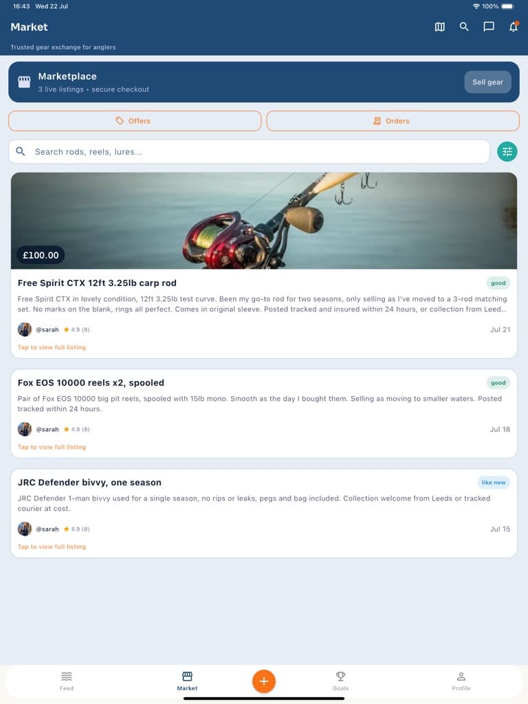 GilledIt tackle marketplace with GBP listings on iPad
